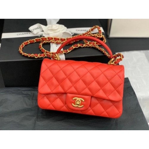 Chanel small tote bag Sheepskin Gold-Tone Metal AS2431 red