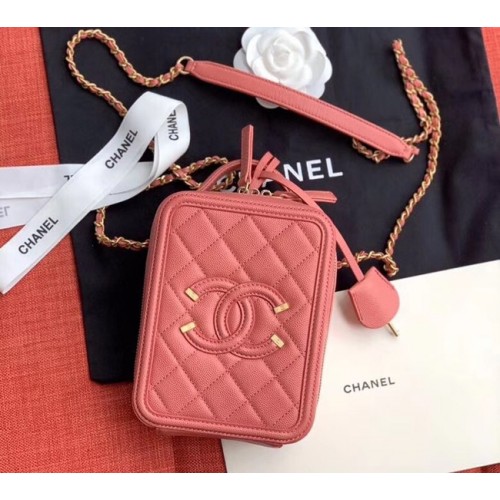 Chanel vanity case Grained Calfskin Gold-Tone Metal AS0988 pink