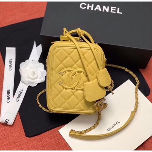 Chanel vanity case  Grained Calfskin Gold-Tone Metal AS0988 yellow
