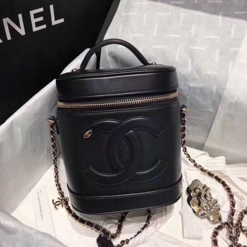 Chanel vanity case Lambskin Gold-Tone Metal AS0323 black