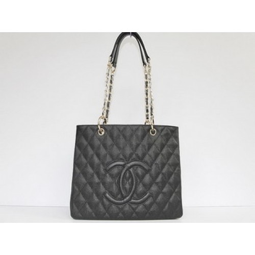 Chanel Quilted CC Tote Bag 35626 Black Gold Hardware