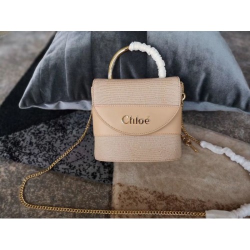 Chloe Small Aby Lock Chain Bag in Embossed Lizard Effect on Calfskin Goatskin 3S035 Apricot