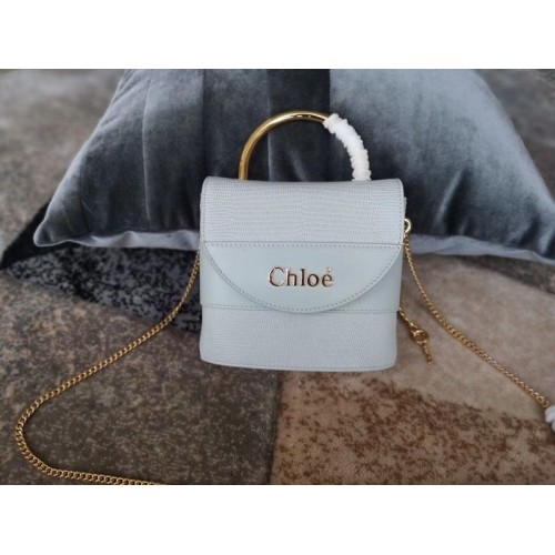 Chloe Small Aby Lock Chain Bag in Embossed Lizard Effect on Calfskin Goatskin 3S035 Light Blue