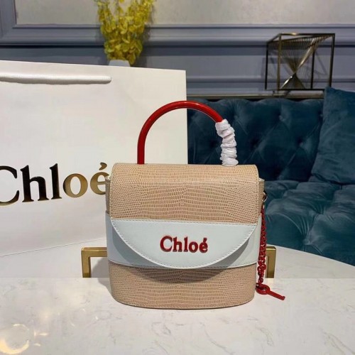 Chloe Small Aby Lock Chain Bag in Embossed Lizard Effect on Calfskin Goatskin 3S035 White