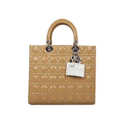 Hot Sell Christian Dior Patent Bags Large Lady Dior Bag CAL44561 Apricot Silver