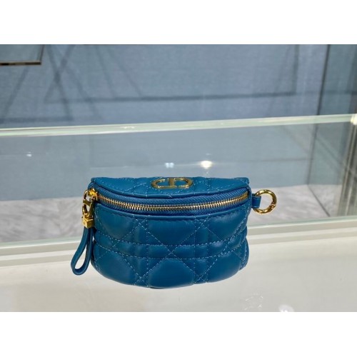 DETACHABLE DIOR CARO HALF-MOON COIN PURSE S5033U BLUE