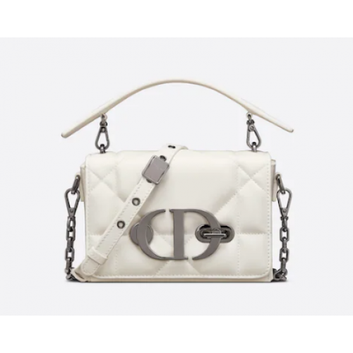 DIOR 30 MONTAIGNE BOX BAG WITH HANDLE Latte Maxicannage Lambskin M9218B WHITE