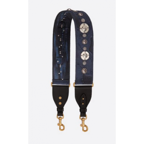 DIOR BLUE MULTICOLOR CAMOUFLAGE FULLY EMBROIDERED STRAP M928