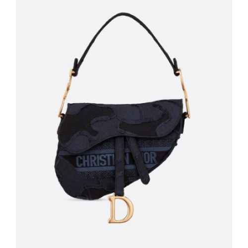 DIOR BLUE SADDLE CAMOUFLAGE EMBROIDERED CANVAS BAG M0446C