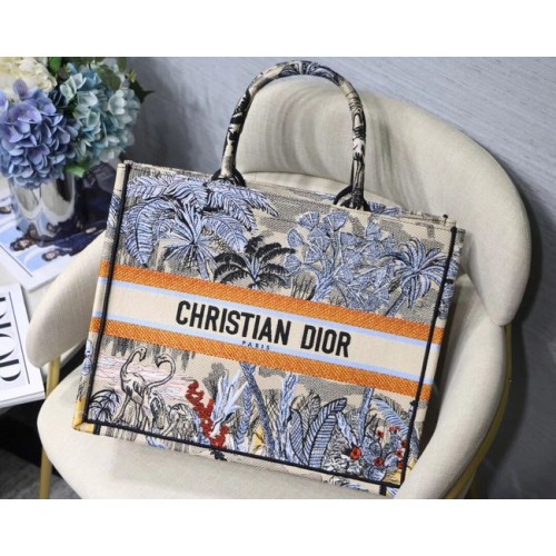 DIOR BOOK TOTE BAG IN EMBROIDERED CANVAS C1287 blue