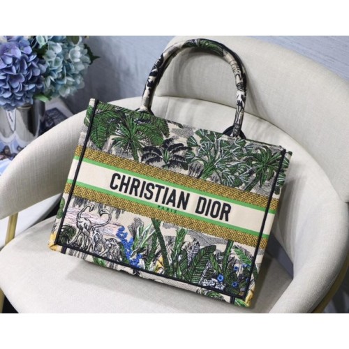 DIOR BOOK TOTE BAG IN EMBROIDERED CANVAS C1287 green
