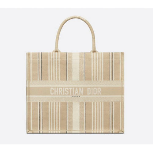 DIOR BOOK TOTE Beige Stripes Embroidery M1286Z