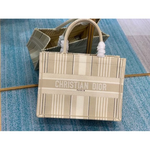 DIOR BOOK TOTE Beige Stripes Embroidery M1287Z