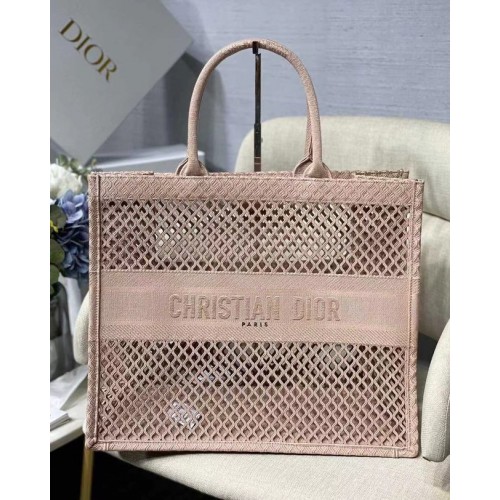 DIOR BOOK TOTE Black Mesh Embroidery M1286ZW  light pink