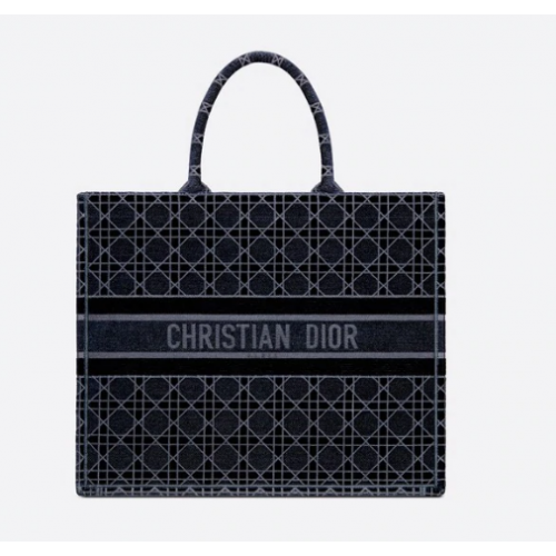 DIOR BOOK TOTE Blue Cannage Embroidered Velvet M1286Z