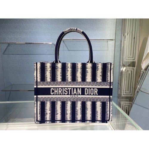 DIOR BOOK TOTE Blue D-Stripes Embroidery M1287Z