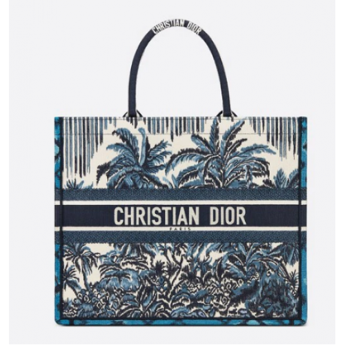 DIOR BOOK TOTE Blue Dior Palms Embroidery M1286