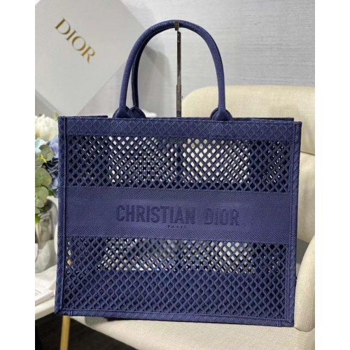 DIOR BOOK TOTE Blue Mesh Embroidery M1286ZW