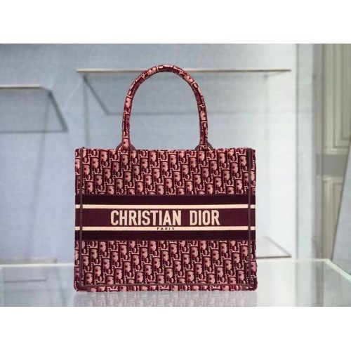 SMALL DIOR BOOK TOTE Burgundy Dior Oblique Embroidered Velvet M1287Z