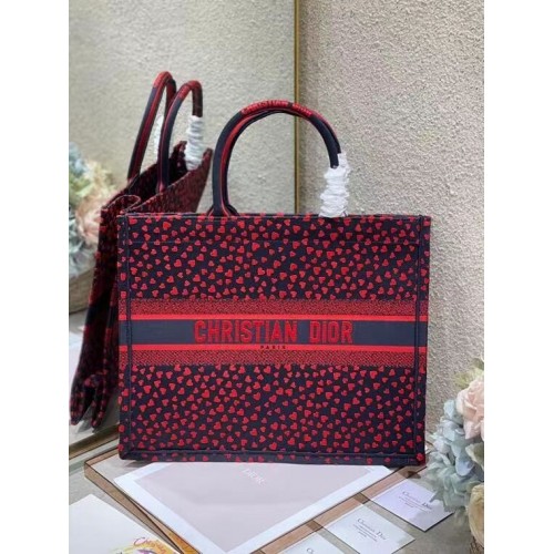 DIOR BOOK TOTE Navy Blue I Love Paris and Red Hearts Embroidery M1286ZR
