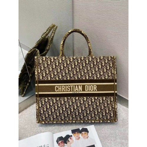 DIOR BOOK TOTE Oblique Embroidered Velvet M1297ZW Brown