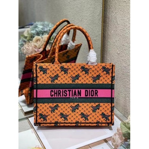 DIOR BOOK TOTE Orange Multicolor Dragon Fire Embroidery M1296ZJ