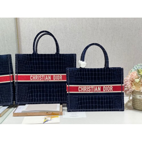 DIOR BOOK TOTE Velvet Crocodile Pattern M1286 Dark Blue