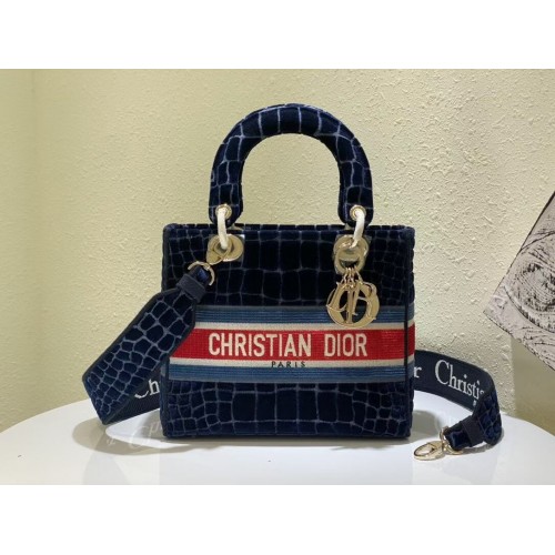 DIOR BOOK TOTE Velvet Crocodile Pattern M2030 Dark Blue