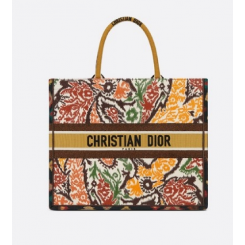 DIOR BOOK TOTE Yellow Multicolor Dior Paisley Embroidery M1286Z