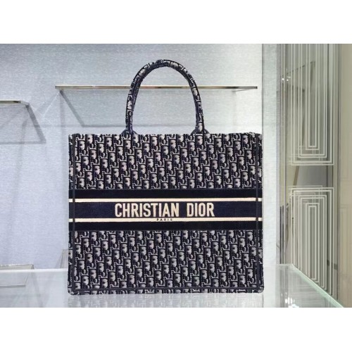 DIOR BOOK TOTE blue Dior Oblique Embroidered Velvet M1286Z
