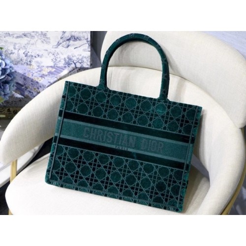 DIOR BOOK TOTE green Cannage Embroidered Velvet M1287Z