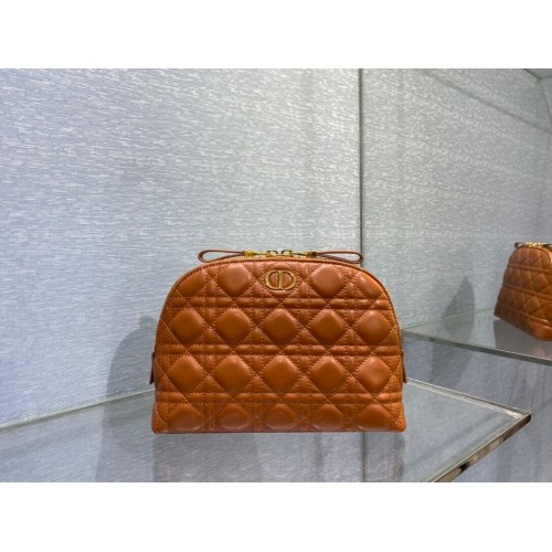 DIOR CARO BEAUTY POUCH Cannage Lambskin S5047 brown