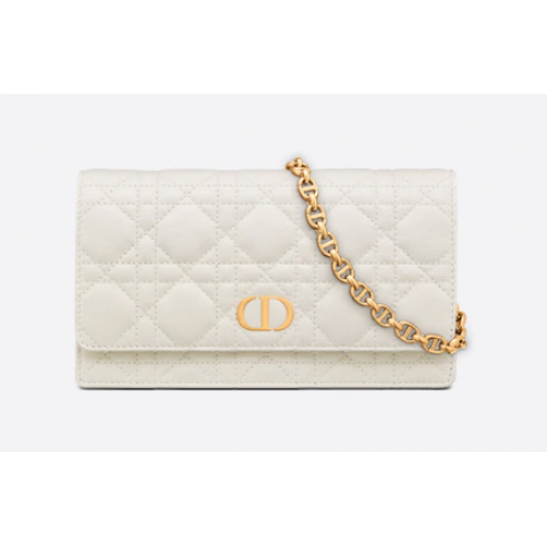 DIOR CARO BELT POUCH WITH CHAIN Latte Supple Cannage Calfskin S5091UW