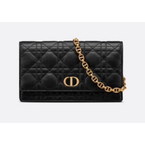 DIOR CARO BELT POUCH WITH CHAIN Supple Cannage Calfskin S5091UW BLACK