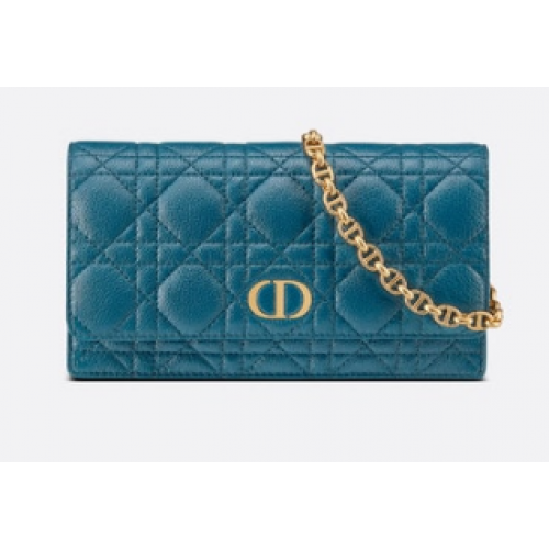 DIOR CARO BELT POUCH WITH CHAIN Supple Cannage Calfskin S5091UW BLUE