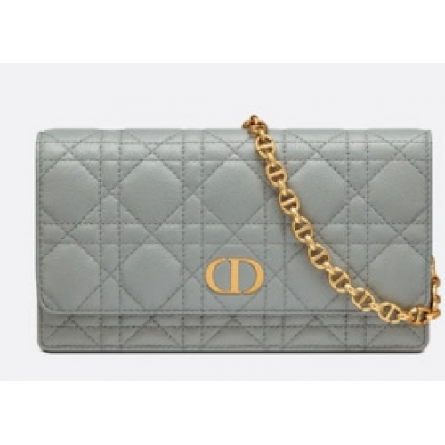 DIOR CARO BELT POUCH WITH CHAIN Supple Cannage Calfskin S5091UW GREY