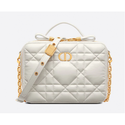 DIOR CARO BOX BAG WITH CHAIN Latte Quilted Macrocannage Calfskin S5140UNG white