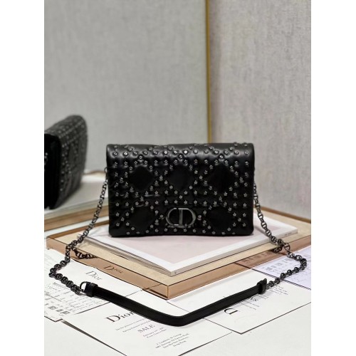 DIOR CARO MACROCANNAGE POUCH Macrocannage Calfskin with Star Motif S5135BB black