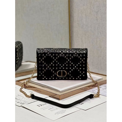 DIOR CARO MACROCANNAGE POUCH Macrocannage Calfskin with Star Motif S5135BN BLACK