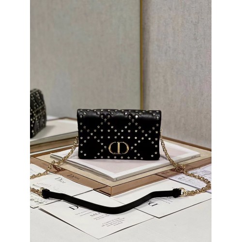 DIOR CARO MACROCANNAGE POUCH Macrocannage Calfskin with Star Motif S5135UNH black&gold