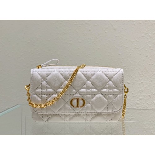 DIOR CARO POUCH WITH CHAIN Supple Cannage Calfskin S5125UWH white