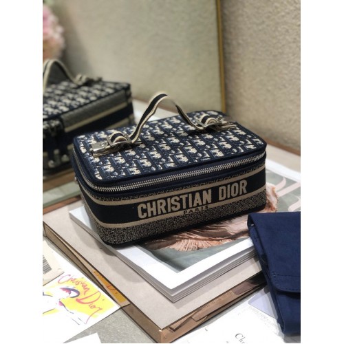 DIOR DIORTRAVEL VANITY CASE Dior Oblique Embroidery S5481VR dark blue