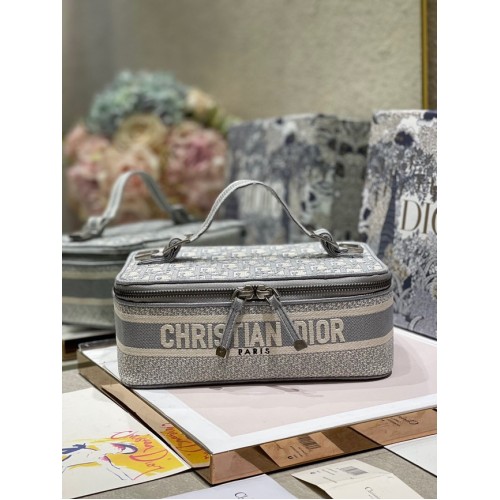 DIOR DIORTRAVEL VANITY CASE grey Dior Oblique Embroidery S5481VR