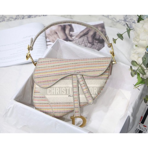 DIOR Embroidery Striped Color SADDLE BAG M0446C Beige