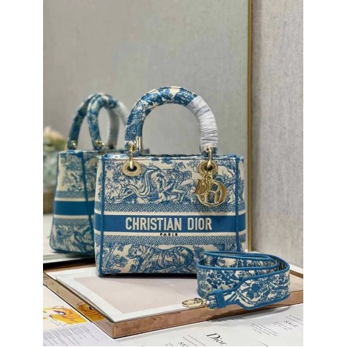 DIOR MEDIUM LADY D-LITE BAG Embroidery M0565OR blue