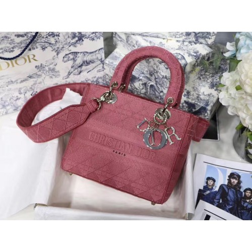DIOR MEDIUM LADY D-LITE BAG Mallow Rose Cannage Embroidery M0565OREY