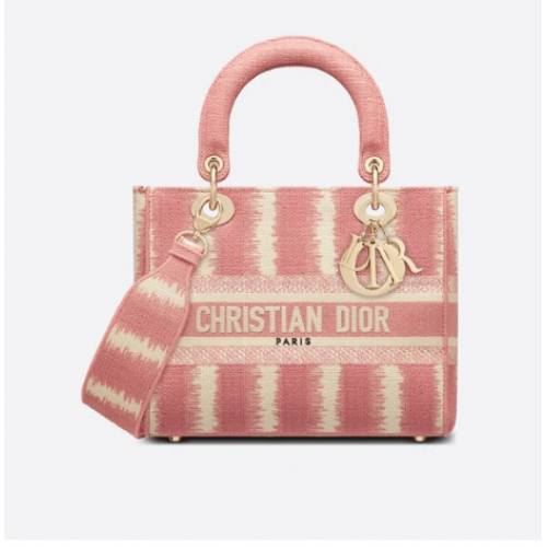 DIOR MEDIUM LADY D-LITE BAG Pink D-Stripes Embroidery M0565