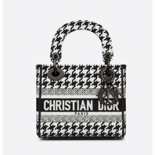 DIOR MINI LADY D-LITE BAG Black and White Houndstooth Embroidery M0500BZ