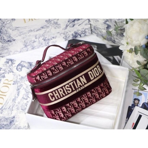 Dior Oblique Embroidered Velvet DIORTRAVEL VANITY CASE S5480 Burgundy