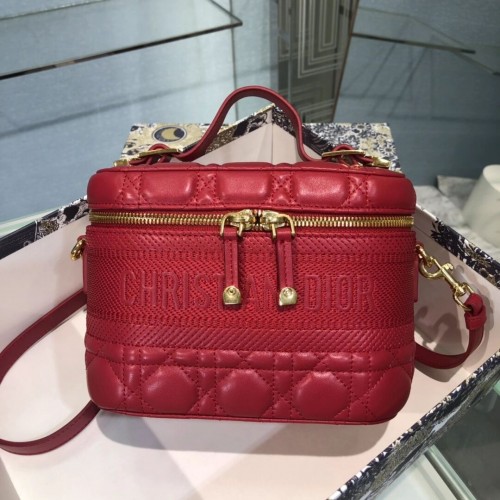 DIOR SMALL DIORTRAVEL VANITY CASE Cannage Lambskin S5488U red